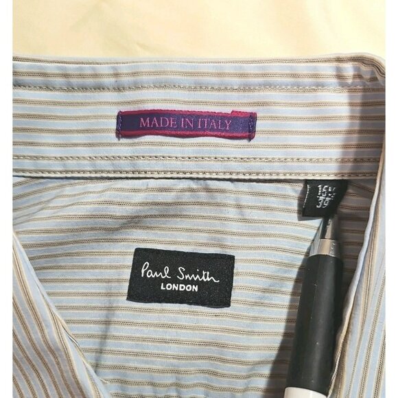 Paul Smith Italy Roll-Up Long Sleeve Shirt Contrast Cuff MED Gray Plaid Floral - Picture 3 of 12